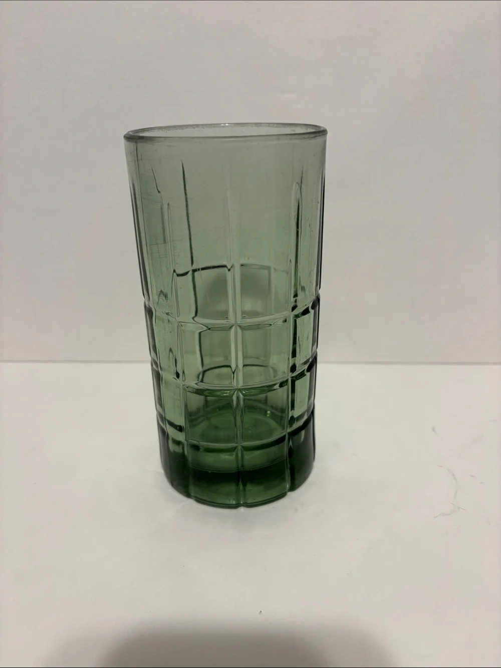 Anchor Hocking Olive Green Tartan Glass Vase